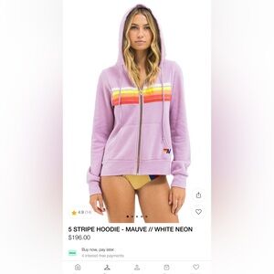 Aviator Nation Lavender Hoodie with Rainbow Stripes